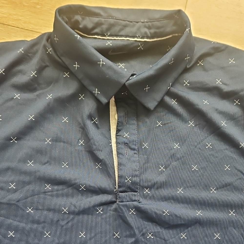 Men's Navy Blue Shirt with White Accents Club Criss Cross Design